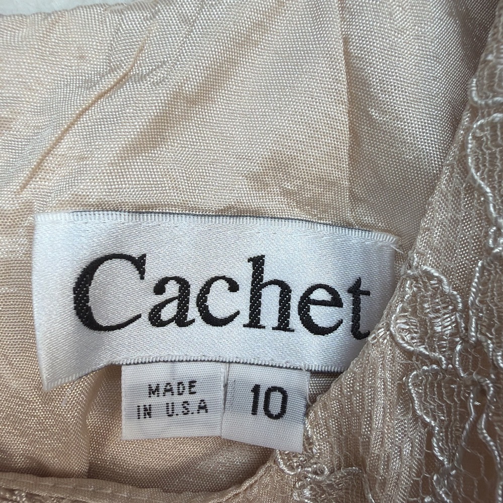 Vintage Cache Lace Top Womens 10 Beige Y2K Romantic Sheer Party Going Out - Picture 6 of 8